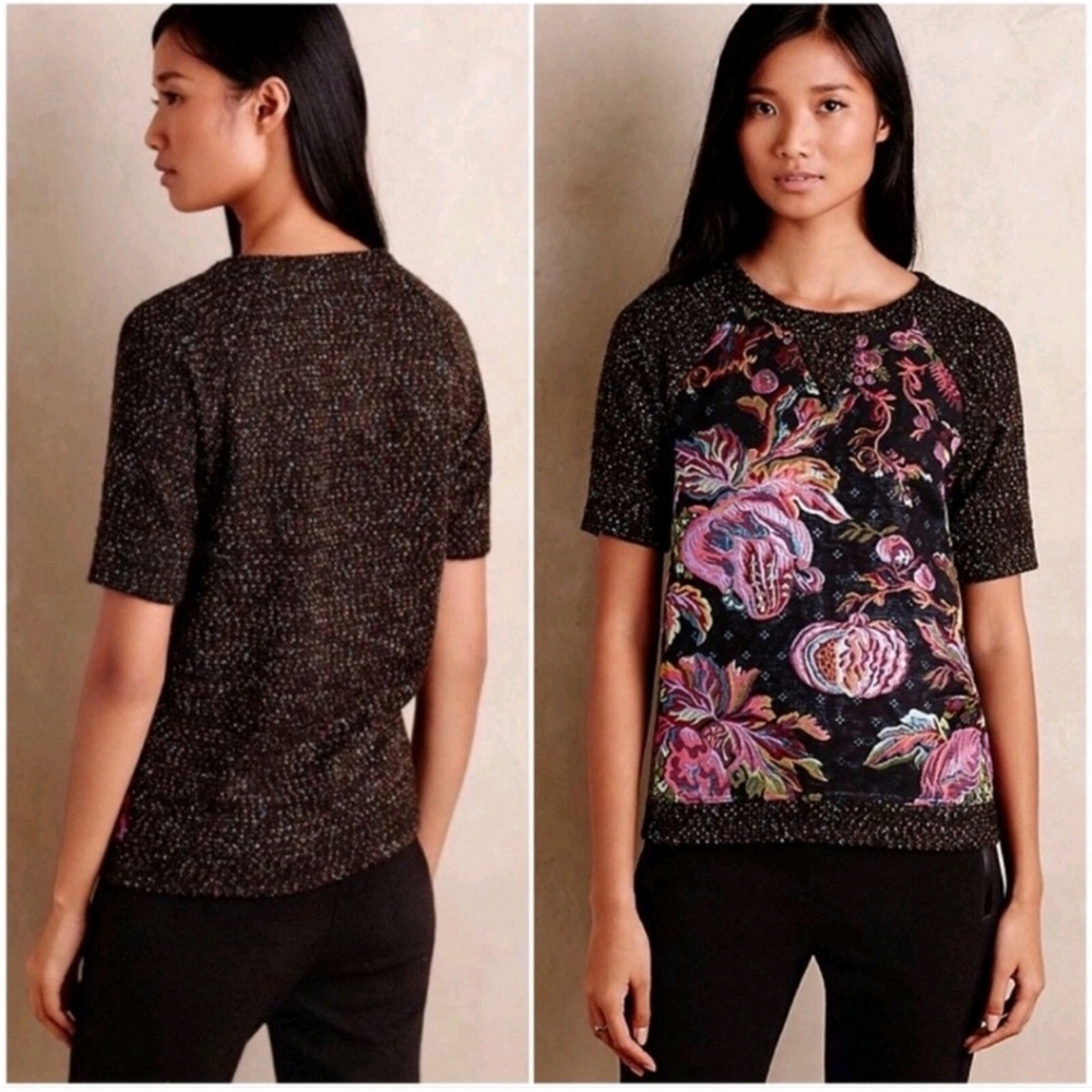 Anthropologie James Coviello Brocade Sweater Top XL